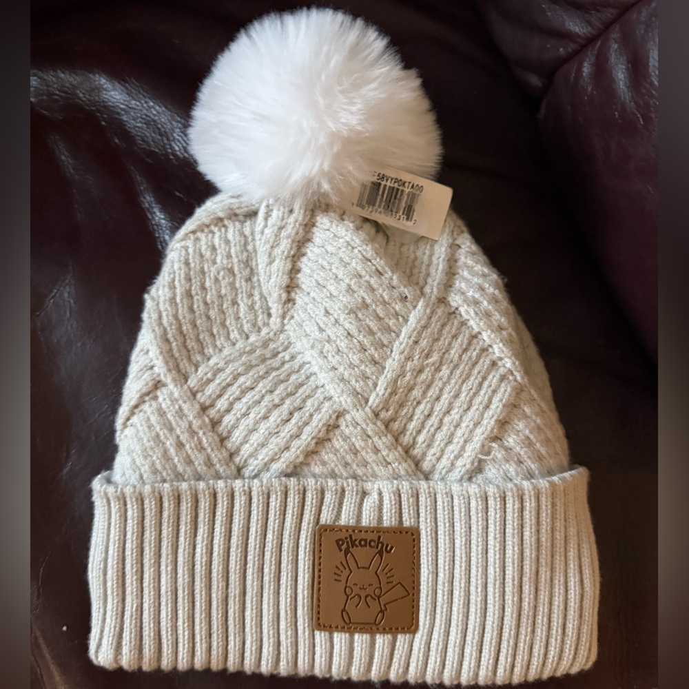 Pokemon Pikachu Ivory Knit Beanie with Cute Pompom